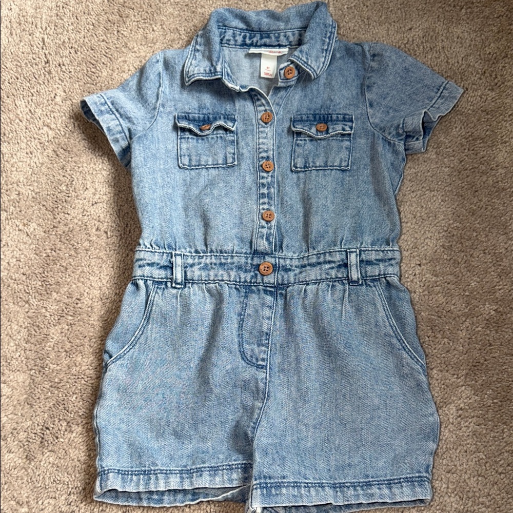 Cat & Jack Light Wash Denim Romper - Pale Blue - Picture 3 of 3